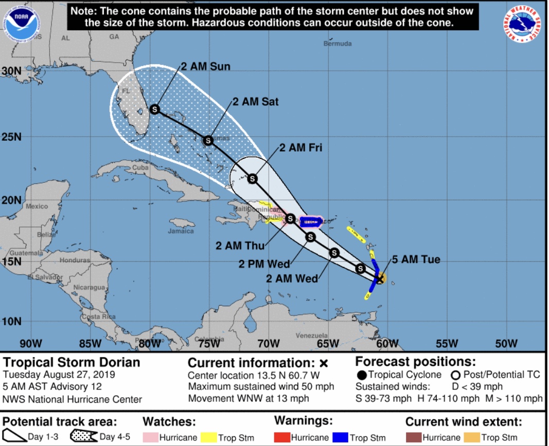 Dorian expected to become a hurricane by late Tuesday