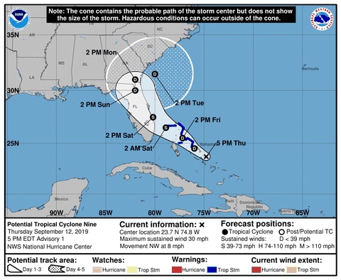 Tropical storm warning issued for Bahamas with new storm