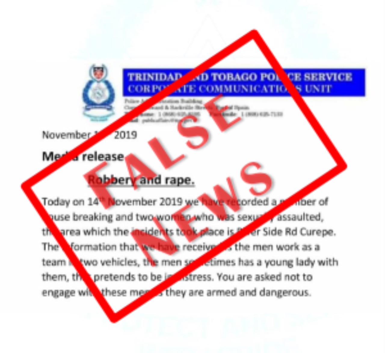 FALSE NEWS: TTPS says no house breakings and sexual assault in Curepe