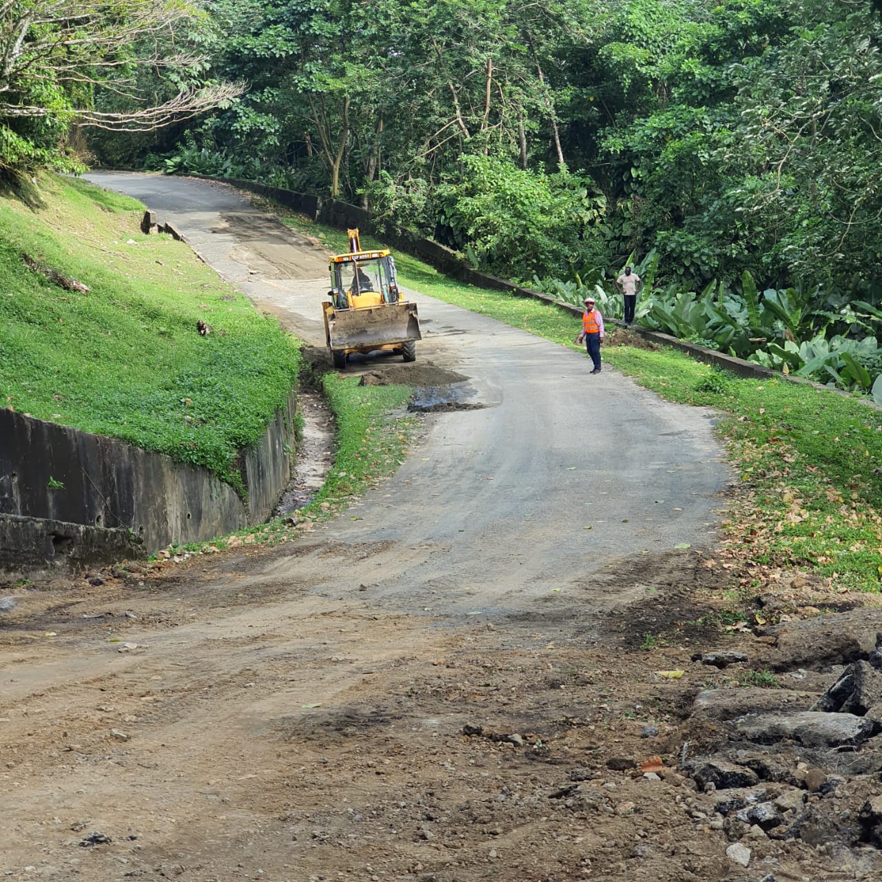 Emergency road works underway on a portion of the Roxborough/Bloody Bay road in Tobago