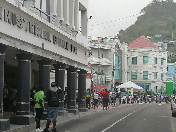 Long lines outside Money Transfer Agencies and Banks in SVG