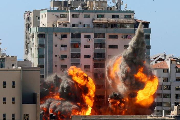 Building housing AP and Al Jazeera news flattened in Israel strike