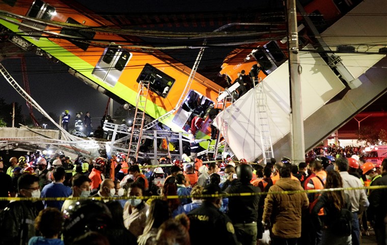 23 dead as overpass collapses onto train in Mexico City