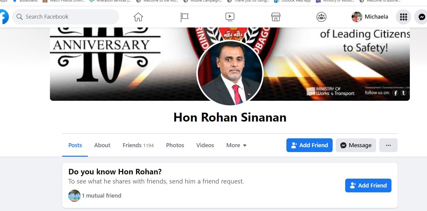 MOWT warns of fake FB account for Senator Rohan Sinanan