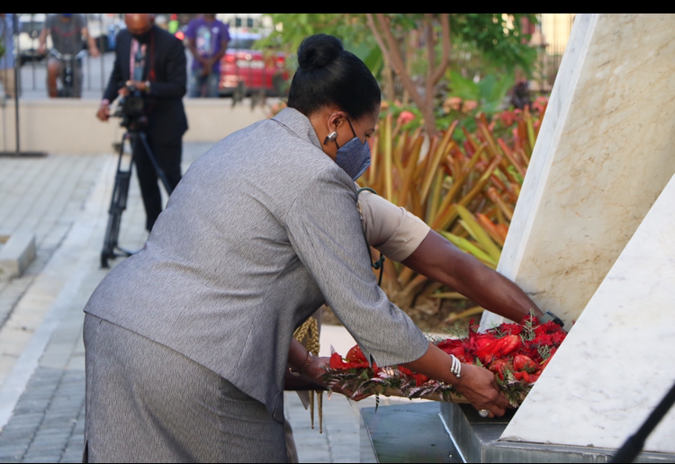 President Weekes and Presiding Officers laid wreaths at the Red House