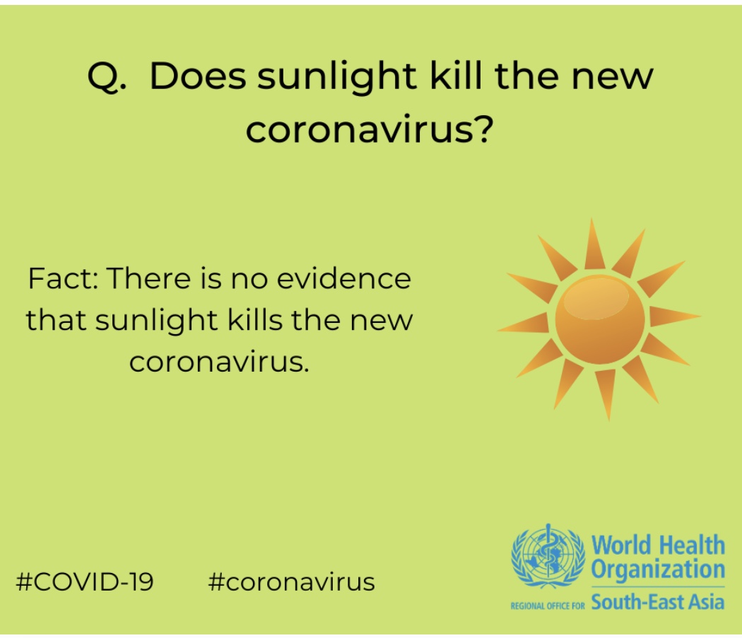 IzzSo Covid 19 Fact checker: WHO-‘Sunlight does NOT kill Covid”