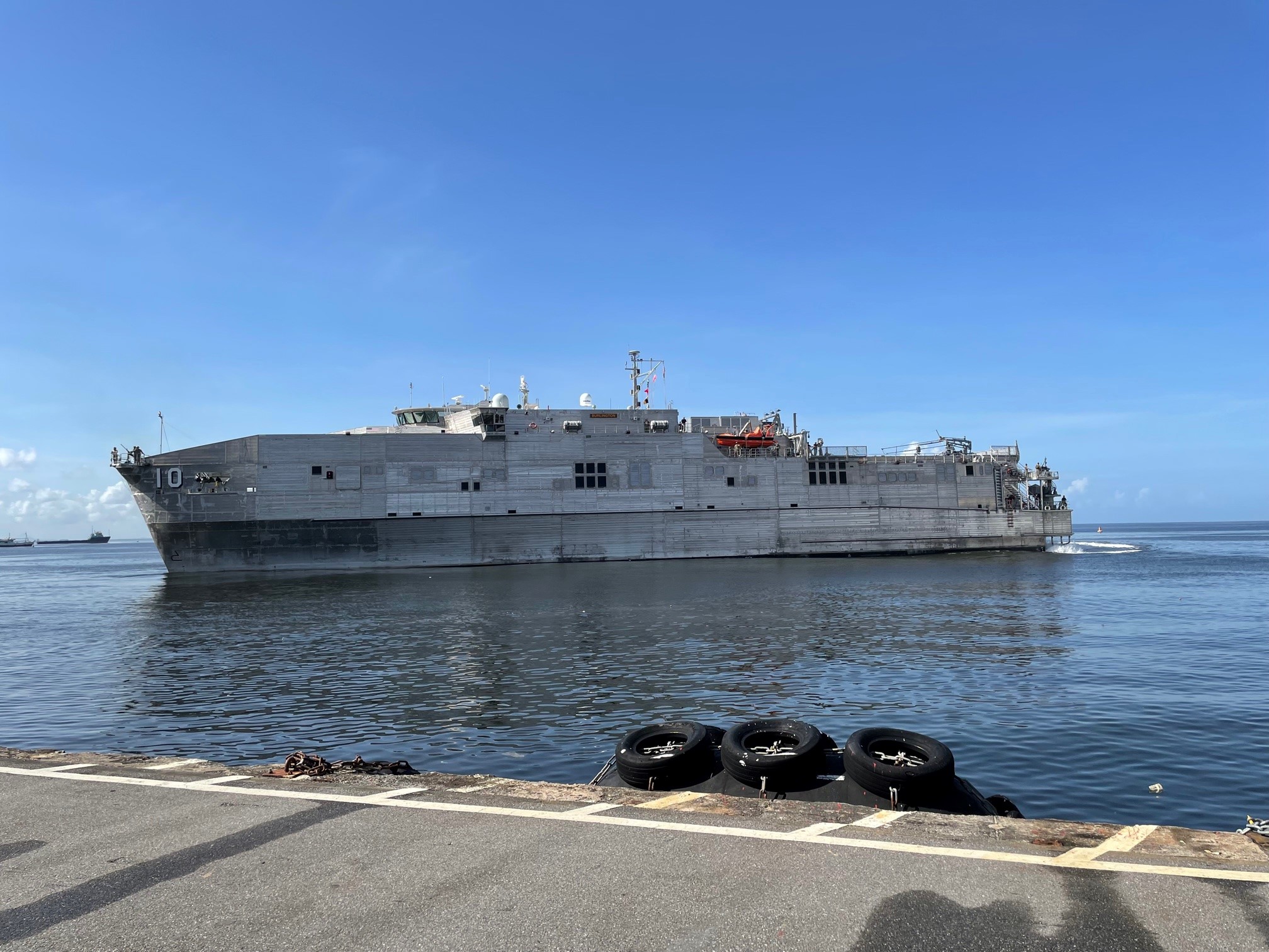 USNS Burlington Arrives In Port Of Spain For Military Exercises With TT Defence Force.