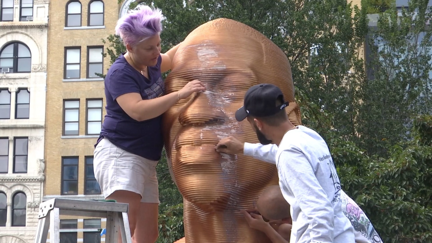 George Floyd sculpture defaced for a second time