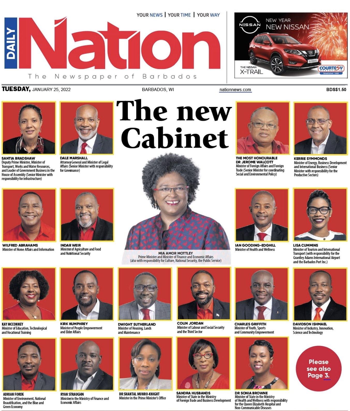 Barbados cabinet members to be sworn in on Jan. 26