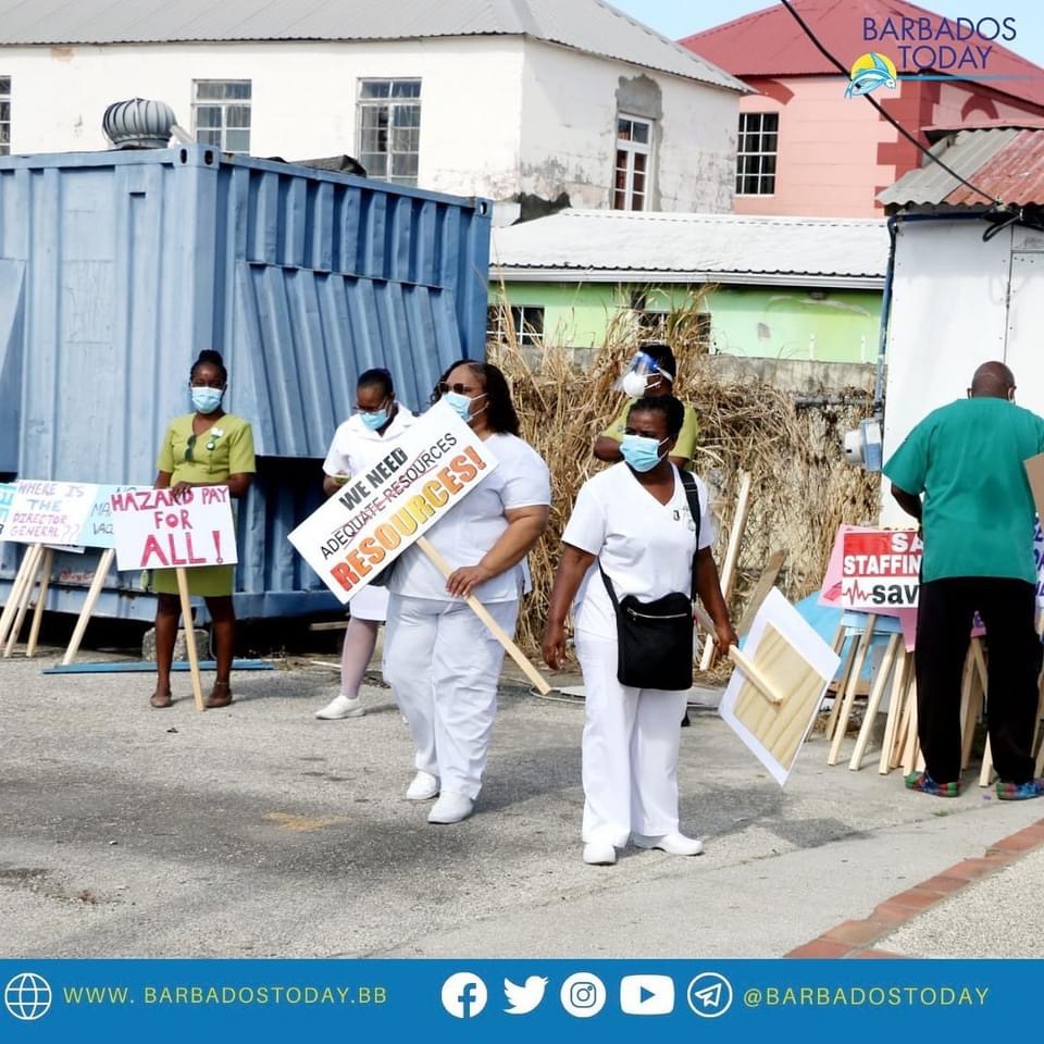 Nurses hit the streets in Barbados protesting for health insurance and better working condititons