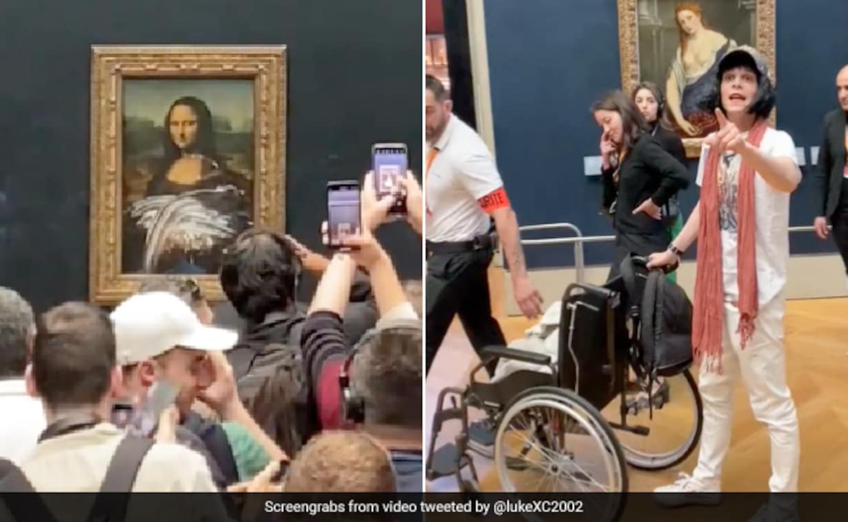 Man disguised as an elderly woman in a wheelchair threw cake at the Mona Lisa