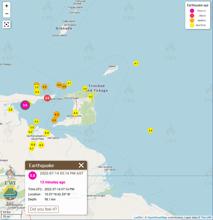 5.8 Magnitude earthquake rocked parts of Trinidad