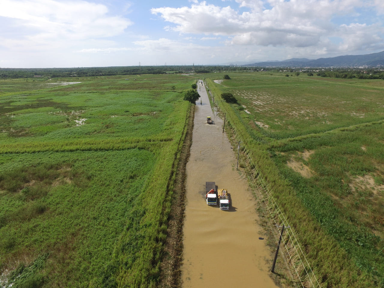 Aerial images of flooding along the Caroni Savannah Road