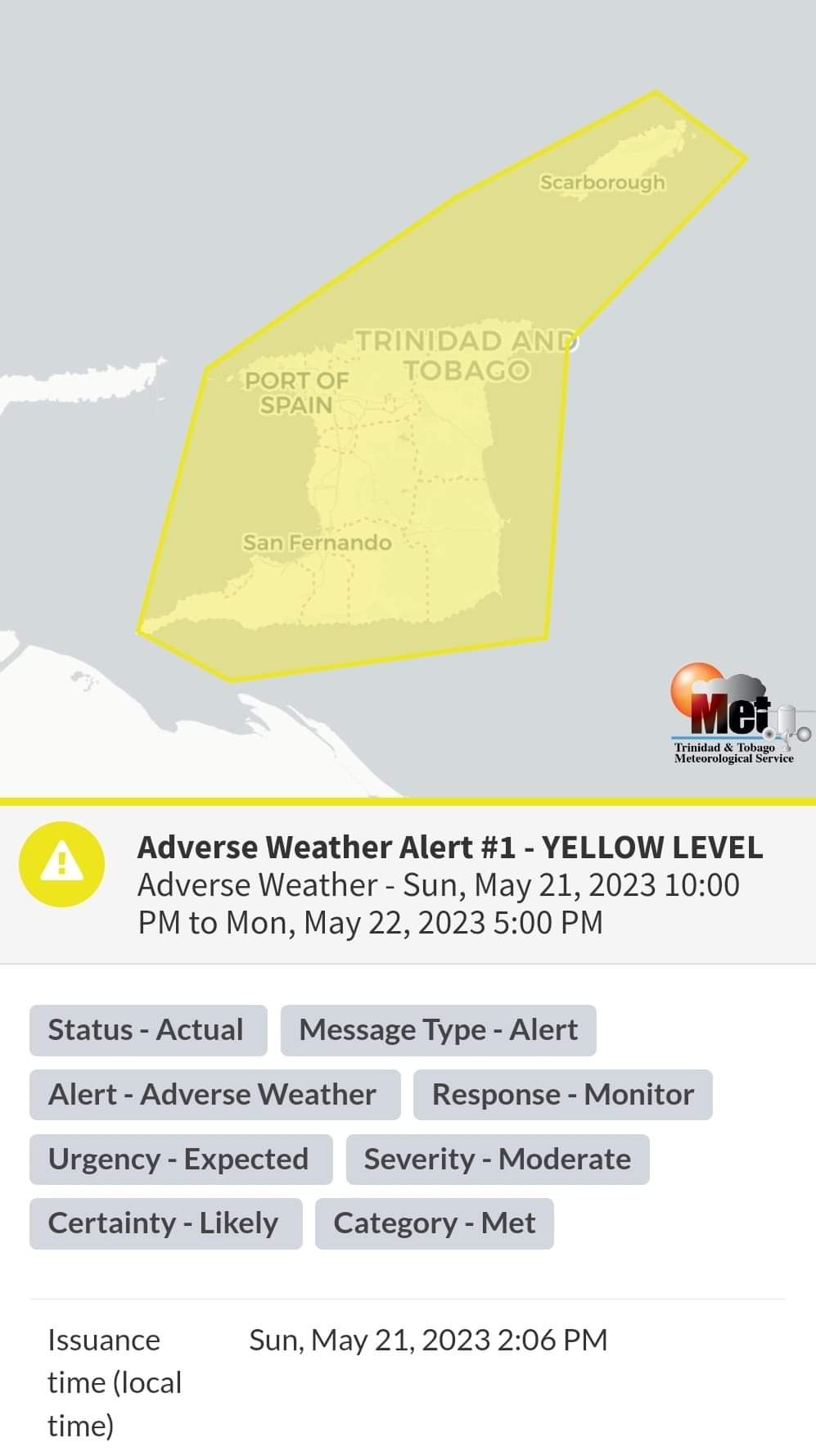 Adverse Weather Alert – Yellow level