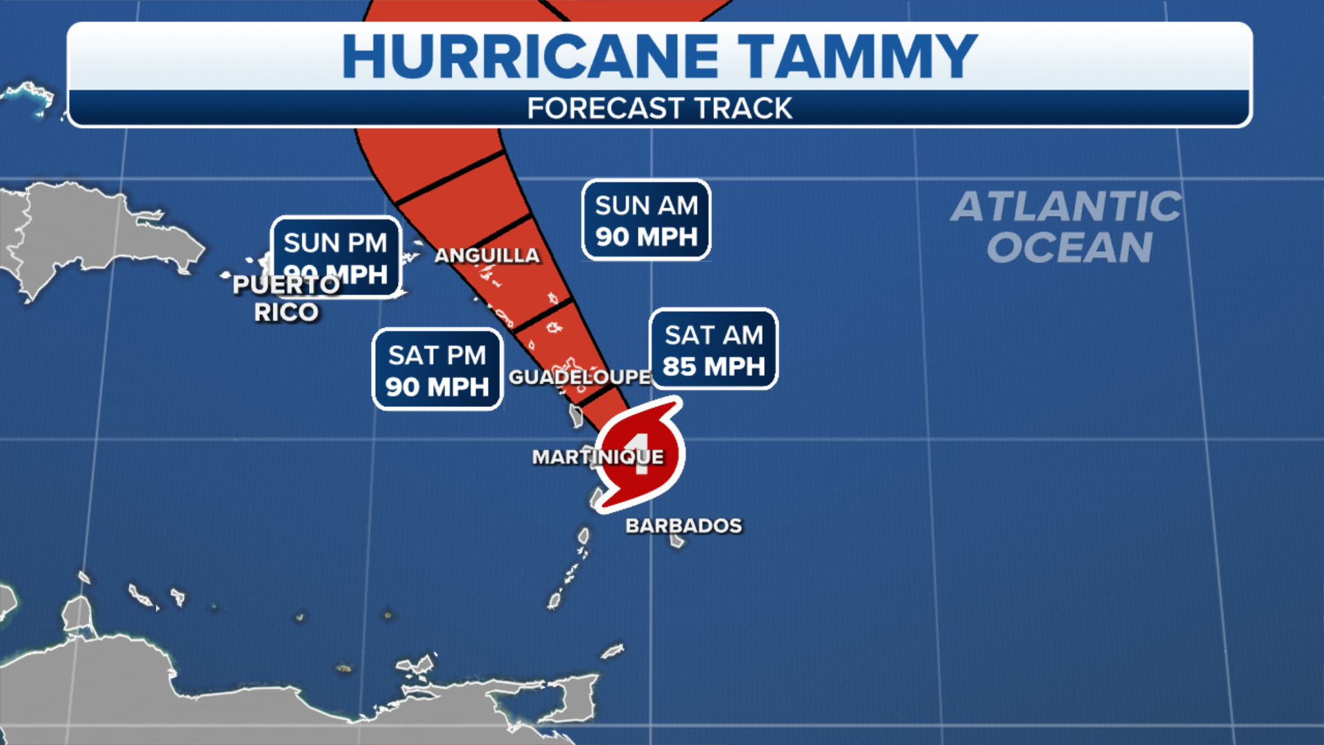 Hurricane Tammy moving through Eastern Caribbean with flooding rain, gusty winds