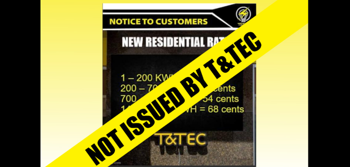 T&TEC says image citing new residential rates is FAKE