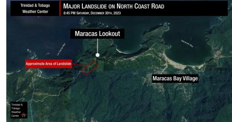 Major Landslide , North coast road to Maracas impassible