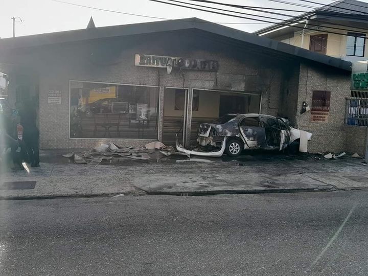Fiery crash destroys Rituals Coffee House, Curepe