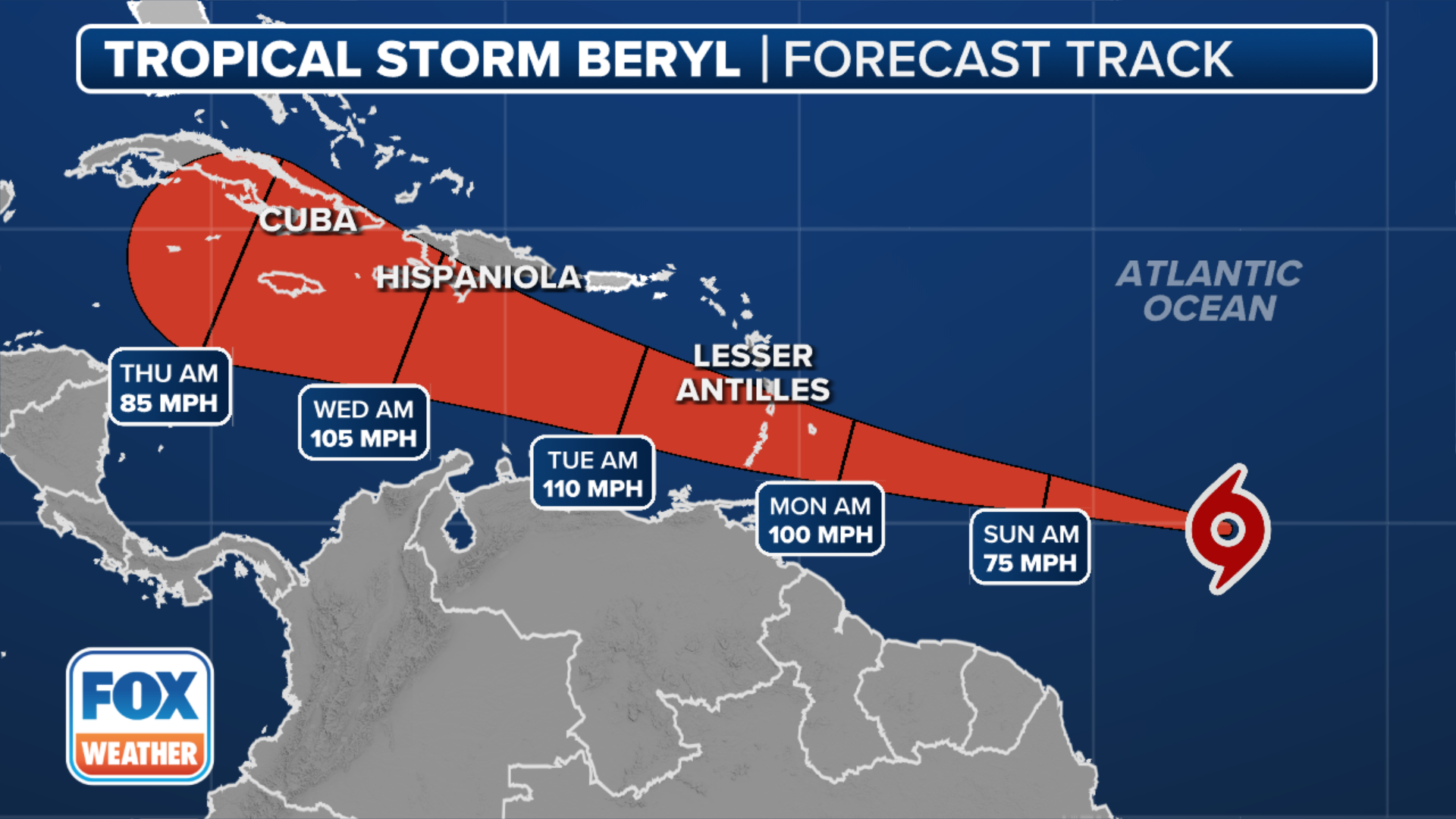 Tropical Storm Beryl now forecast to become a major hurricane